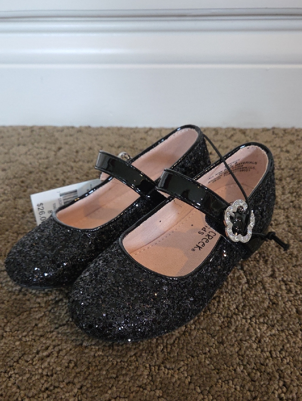 Toddler Girls Falls Creek Margot Black Dress Shoes Glitter Size 6 7 8 9 10 NWT